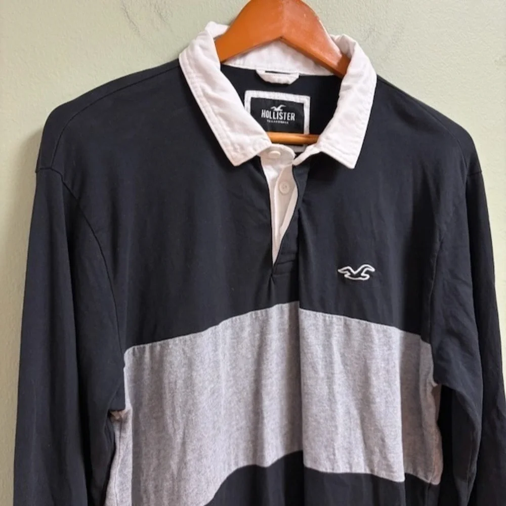 Hollister Mens‎ Y2K Rugby Shirt Long Sleeve Size L Preppy Casual Going Out Faded